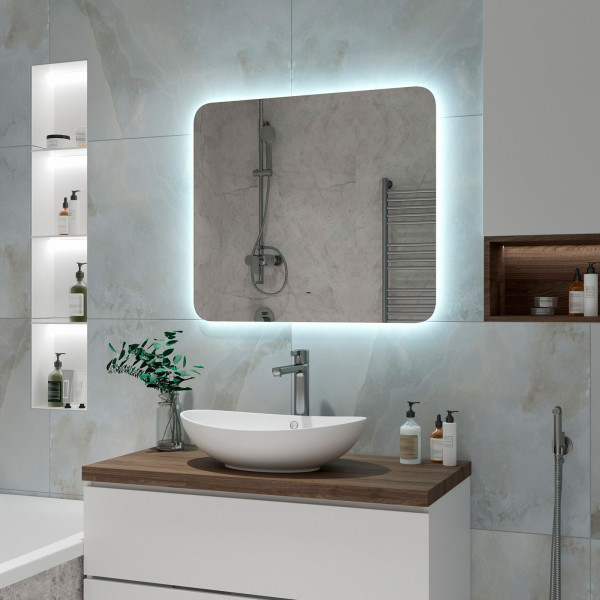 Зеркало Misty Адхил 800х700 Led холодная подсветка ореол с подогревом АДХ-02-80/70-14