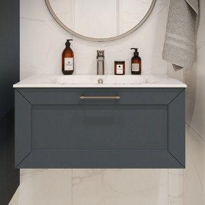 Тумба с раковиной подвесная 80см Terminus Victoria VIC10801703101O серый шёлк