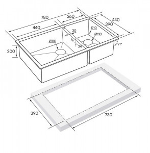 Кухонная мойка Paulmark GERBERG 78/2S UNI PM227844-BS брашированная нержавеющая сталь 78х44 см