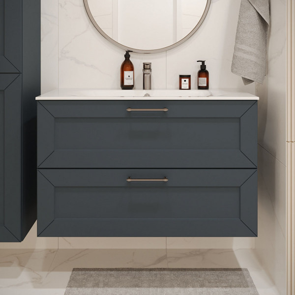 Тумба с раковиной подвесная 100см Terminus Victoria VIC101002703101O серый шёлк