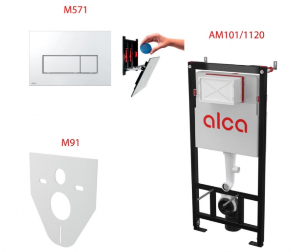Инсталляция для унитаза AlcaPlast AM101/1120 с кнопкой M571 (Хром глянец)