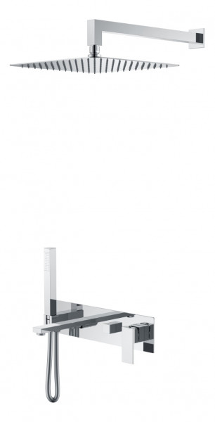 Смеситель встроенный + верхний+ ручной душ Boheme Qubic Chrome с изливом 474-CR хром