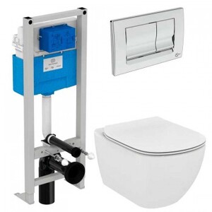 Комплект Ideal Standard Tesi 4 в 1 инсталляция + кнопка + унитаз + крышка микролифт (T387201) 