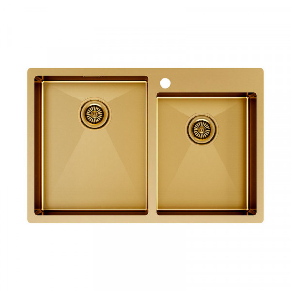Кухонная мойка Paulmark KRONER 78/2S PM237851-BG брашированное золото 78х51 см