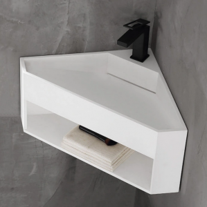 Тумба с раковиной ABBER Stein AS2653 подвесная, угловая, белая матовая