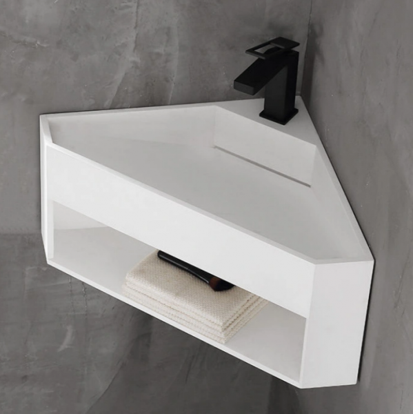 Тумба с раковиной ABBER Stein AS2653 подвесная, угловая, белая матовая