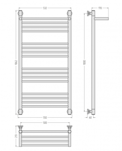 Водяной полотенцесушитель Сунержа БОГЕМА 1П + Золотой шелк (Матовое золото)