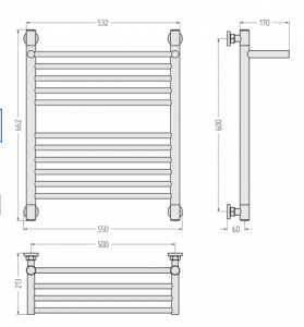 Водяной полотенцесушитель Сунержа БОГЕМА 1П + Золотой шелк (Матовое золото)