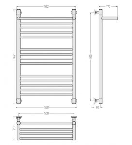 Водяной полотенцесушитель Сунержа БОГЕМА 1П + Золотой шелк (Матовое золото)