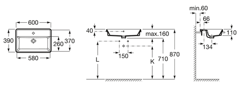 Умывальник врезной Roca Gap Square 60x39, A3270YA000