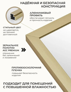 Зеркало в алюминиевой раме Emze Line 50x90 см Золото LINE.50.90.AUR