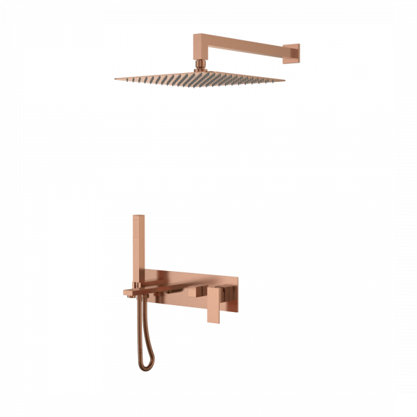 Смеситель встроенный + верхний+ ручной душ Boheme Qubic Brushed Bronze с изливом 474-BRB брашированная бронза