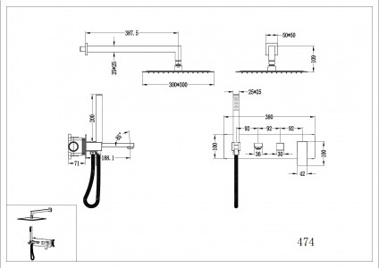 Душевая система Boheme Qubic Matt Gun Metal с изливом 474-GM графит