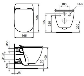 Комплект Ideal Standard Tesi 4 в 1 инсталляция + кнопка + унитаз + крышка микролифт (T387201) 
