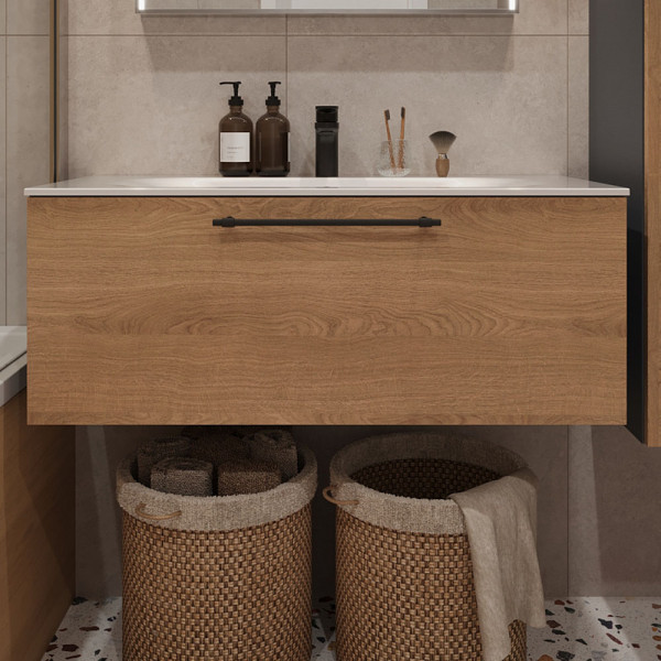 Тумба с раковиной подвесная 100см Terminus Venta VEN101001300001O шпон/дуб