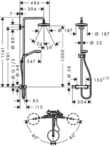 Душевая система Hansgrohe Croma Select S 180 2jet Showerpipe (27253400)
