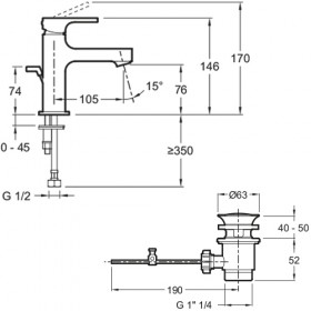 Смеситель для умывальника Jacob Delafon Strayt Mini (E8776-CP)