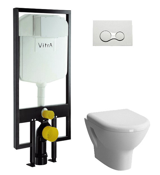 Унитаз Vitra Zentrum в комплекте с инсталяцией, кнопкой глянец и сиденьем микролифт (9012B003-7206)