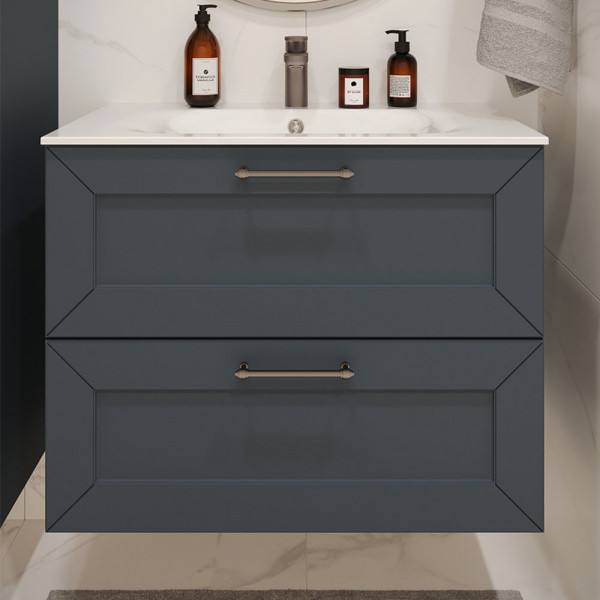 Тумба с раковиной подвесная 80см Terminus Victoria VIC10802703101O серый шёлк