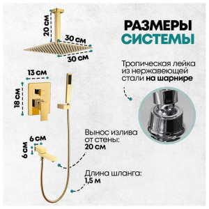 Душевая система встраиваемая Grocenberg GB5089GO-2 золото