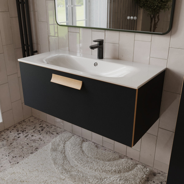 Тумба с раковиной подвесная 100см Terminus Noto NOT101001099901O черный soft touch