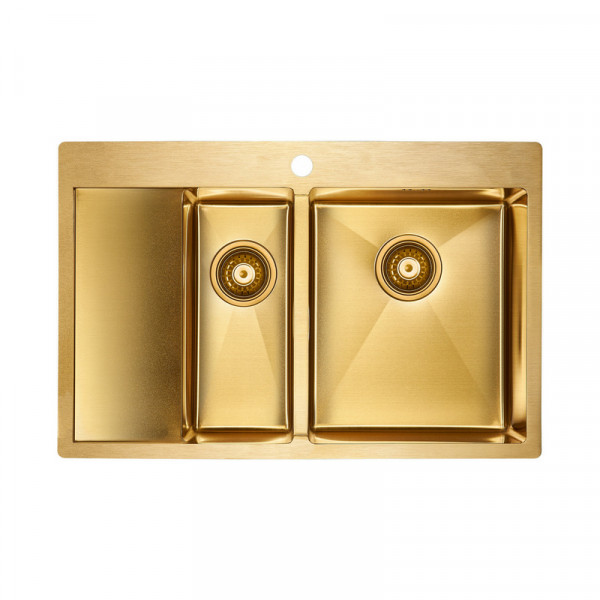 Кухонная мойка Paulmark KRONER 78/2SF PM227851-BGR брашированное золото 78х51см