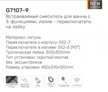 Душевая система скрытого монтажа Gappo G7107-9 Оружейная сталь
