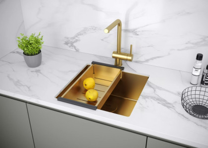 Кухонная мойка Paulmark NEXT 44 UNI PM214444-BG брашированное золото 44х44 см