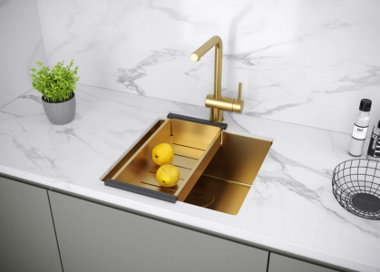 Кухонная мойка Paulmark NEXT 48 UNI PM214844-BG браншированное золото 48х44 см