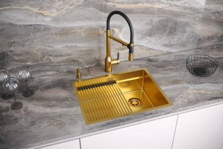 Кухонная мойка Paulmark NEXT-PRO 58 UNI PM705845-BG браншированное золото 58х45 см