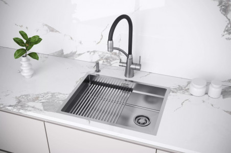 Кухонная мойка Paulmark NEXT-PRO 58 UNI PM705845-BS браншированная сталь 58х45 см