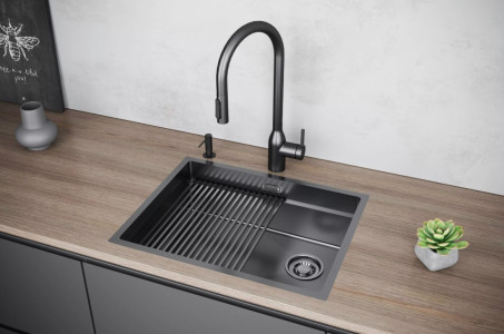 Кухонная мойка Paulmark NEXT-PRO 58 UNI PM705845-GM вороненая сталь 58х45 см