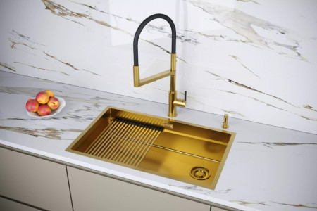 Кухонная мойка Paulmark NEXT-PRO 74 UNI PM707445-BG браншированное золото 74х45 см