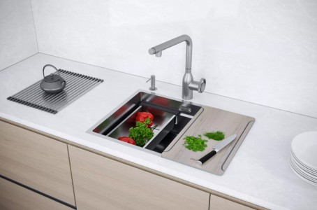 Кухонная мойка Paulmark NEXT-MULTI SINK 54 UNI PM785445-BS браншированная сталь 54х45 см