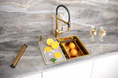 Кухонная мойка Paulmark NEXT-MULTI SINK 58 UNI PM785845-BG браншированное золото 58х45 см