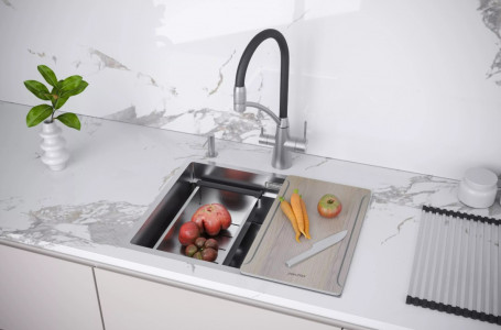 Кухонная мойка Paulmark NEXT-MULTI SINK 58 UNI PM785845-BS браншированная сталь 58х45 см
