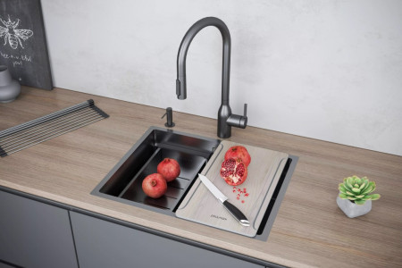 Кухонная мойка Paulmark NEXT-MULTI SINK 58 UNI PM785845-GM вороненая сталь 58х45 см
