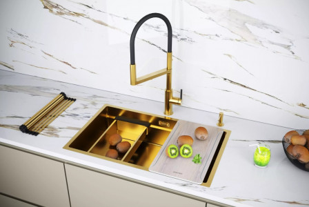 Кухонная мойка Paulmark NEXT-MULTI SINK 74 UNI PM787445-BG браншированное золото 74х45 см