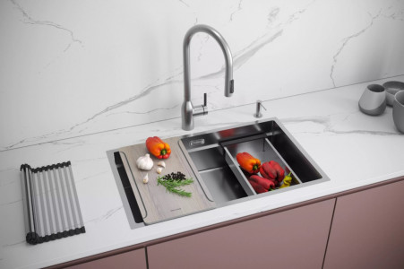 Кухонная мойка Paulmark NEXT-MULTI SINK 74 UNI PM787445-BS браншированная сталь 74х45 см