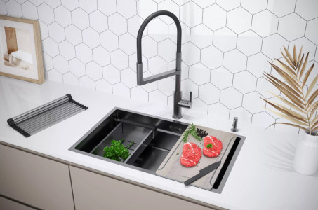 Кухонная мойка Paulmark NEXT-MULTI SINK 74 UNI PM787445-GM вороненая сталь 74х45 см