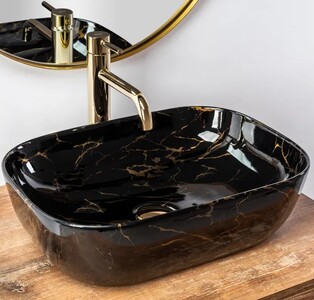 Накладной умывальник Rea Belinda Black Marble Shiny U8907 46,5х33