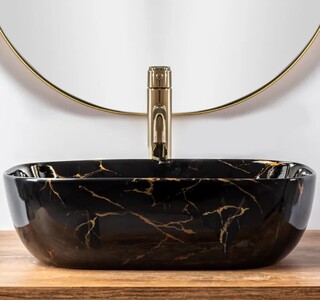 Накладной умывальник Rea Belinda Black Marble Shiny U8907 46,5х33