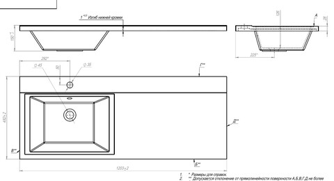 Умывальник Andrea Cosmos 120 R правый 120x48 белый