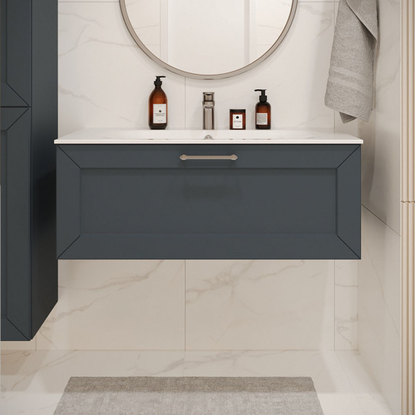 Тумба с раковиной подвесная 100см Terminus Victoria VIC101001703101O серый шёлк