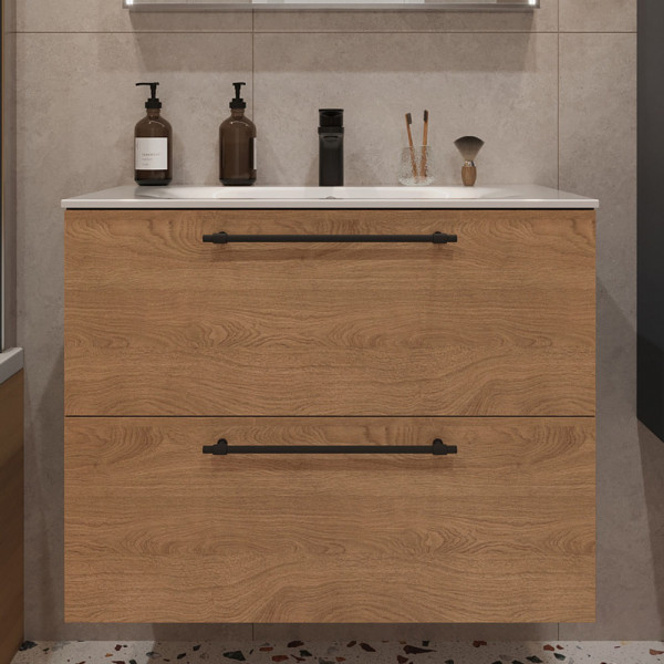 Тумба с раковиной подвесная 80см Terminus Venta VEN10802300001O шпон/дуб