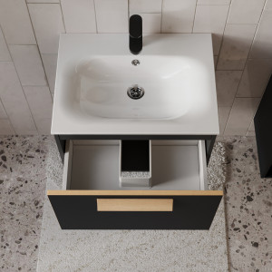 Тумба с раковиной подвесная 60см Terminus Noto NOT10601099901O черный soft touch
