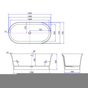 Ванна из искусственного камня Roxen Adel 150х75 Corian Solid Surface