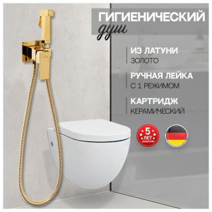 Гигиенический душ со смесителем встраиваемый Hansberge H3077GO золото