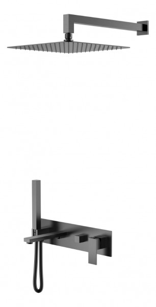 Смеситель встроенный + верхний+ ручной душ Boheme Qubic Matt Gun Metal с изливом 474-GM графит
