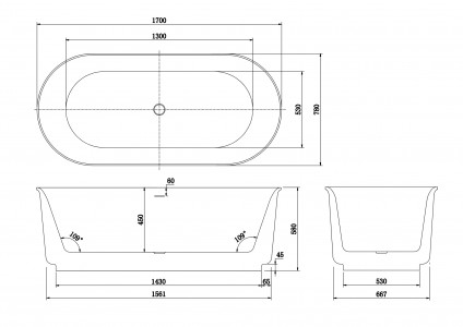 Ванна из искусственного камня Roxen Art 170х78 Corian Solid Surface